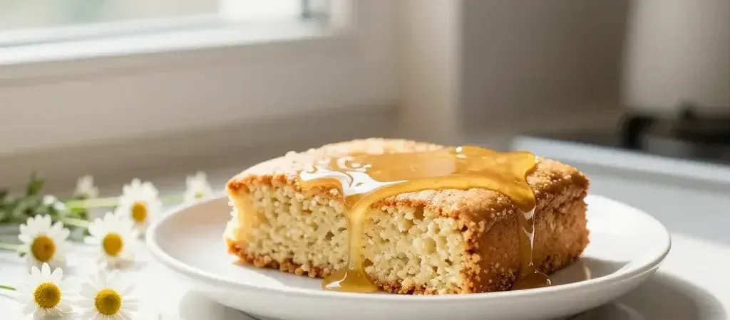 Chamomile Vanilla Snack Cake with a Light Honey Frosting: Cozy Sunshine in a Bite