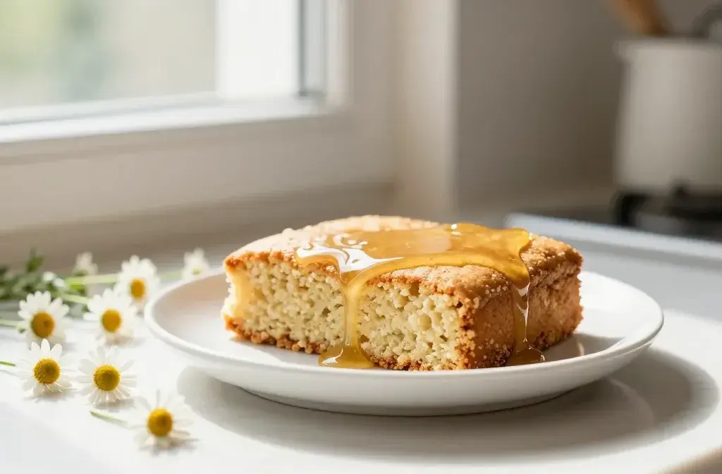 Chamomile Vanilla Snack Cake with a Light Honey Frosting: Cozy Sunshine in a Bite