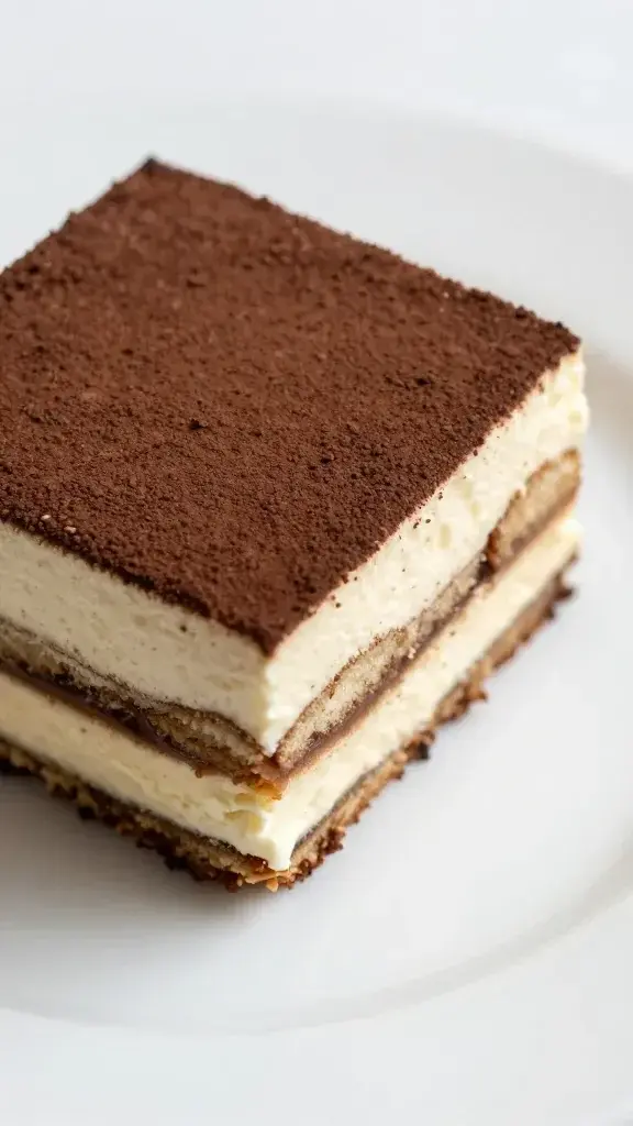 Closeup of rose Earl Grey tiramisu slice on pristine white plate