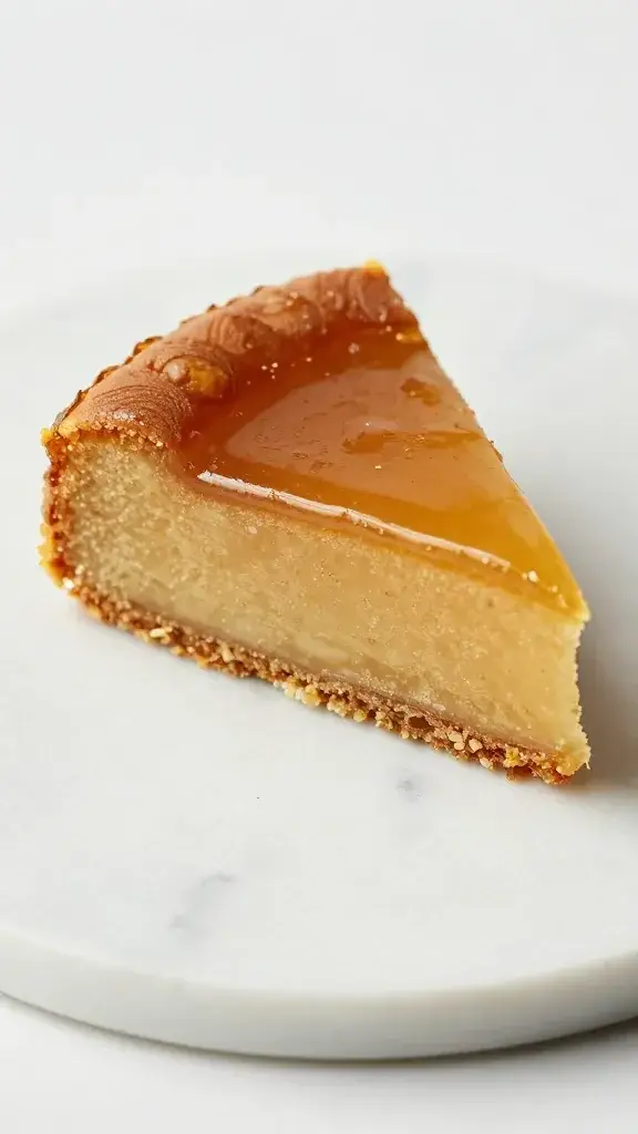 Closeup of a single honey tea cake slice on a marble plate