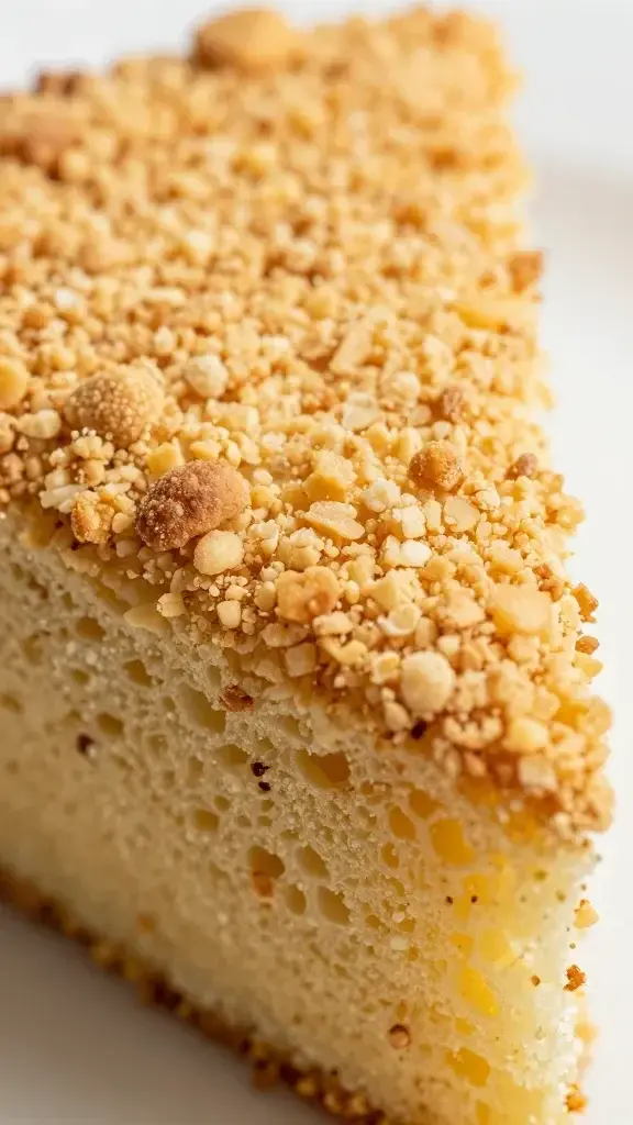Closeup of golden crumb texture on a single cake slice