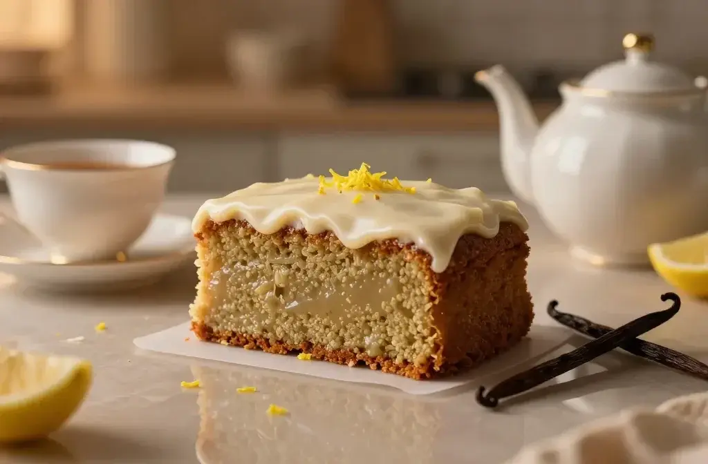 London Fog Earl Grey Tea Cake with Vanilla Bean Icing: Velvet Tea Delight