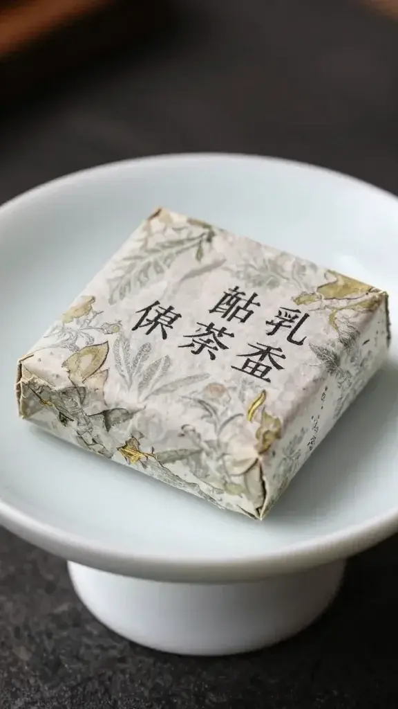 Closeup of Earl Grey tea cake slice on a white pedestal plate